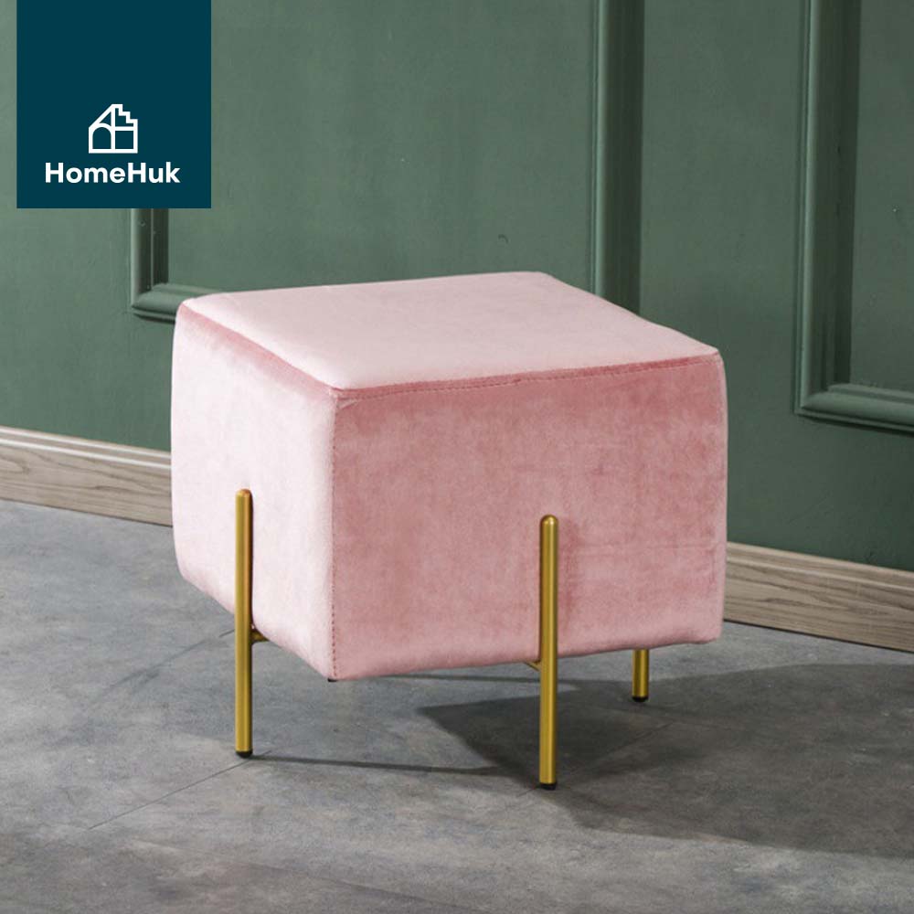 HomeHuk เก้าอี้สตูล ทรงเหลี่ยม เบาะผ้ากำมะหยี่ สตูลร้านทำเล็บ 45x45x42cm SC Velvet Square Stool